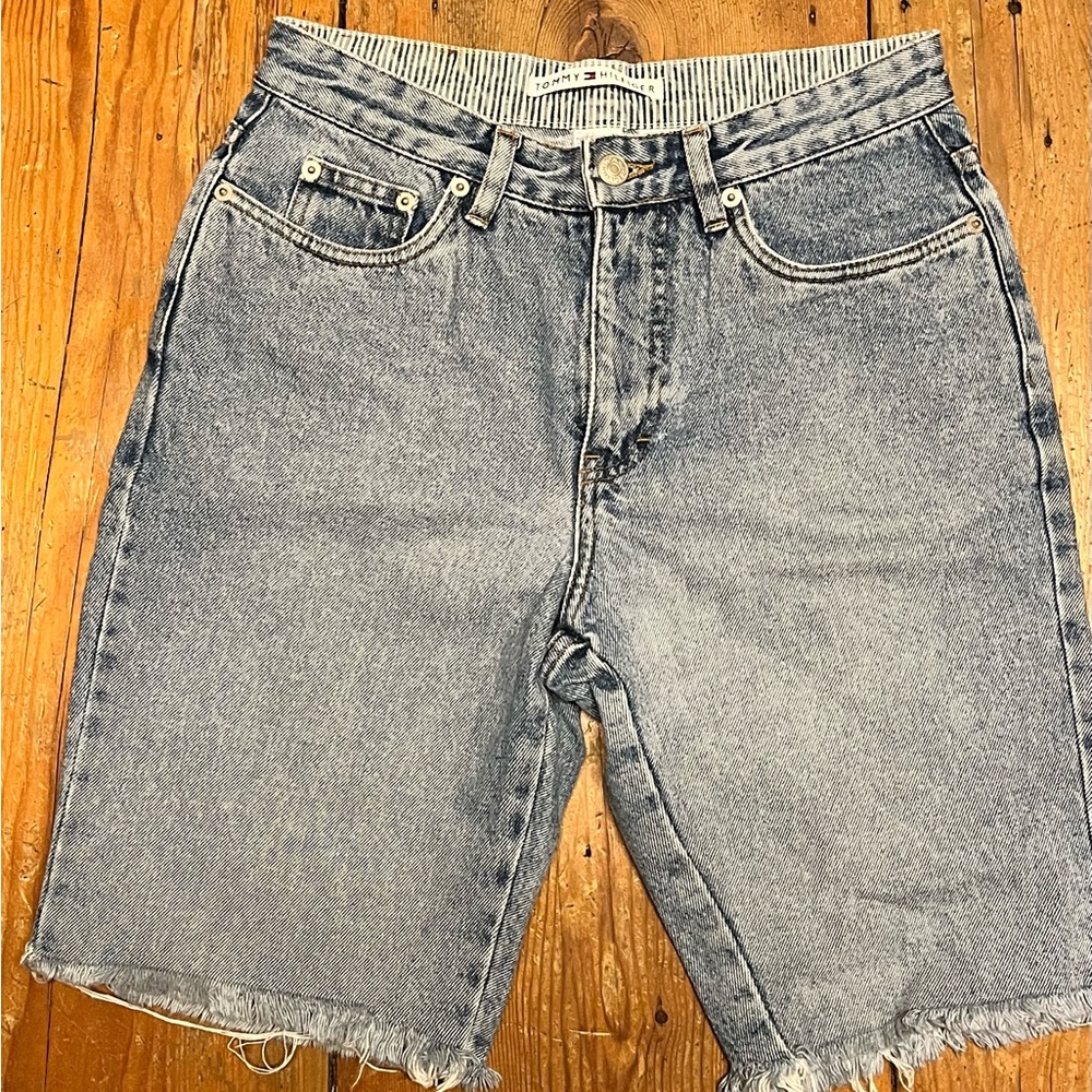 Tommy Hilfiger Blue and White Striped Shorts (Jorts)